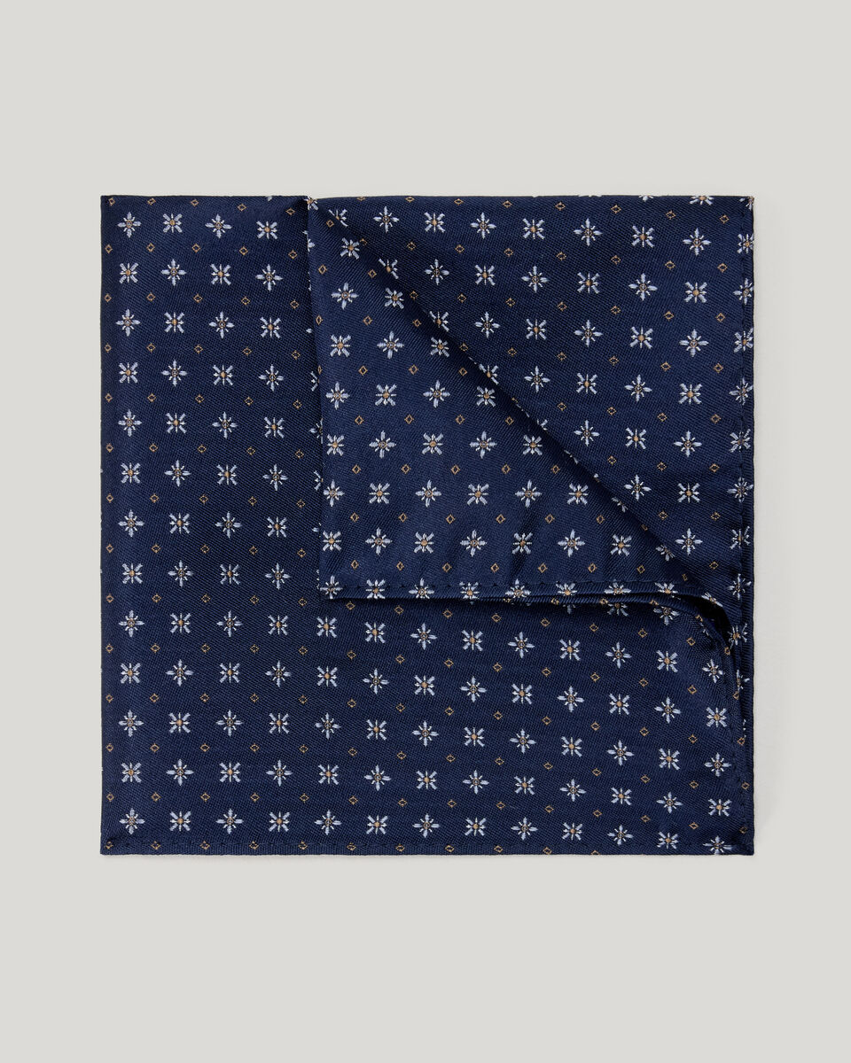Geo Jacquard Silk Pocket Square, Navy, hi-res